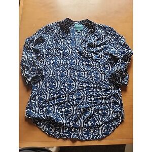 Escapada Living Womens M Blouse Tunic Blue Paisley Print 3/4‎ Sleeve